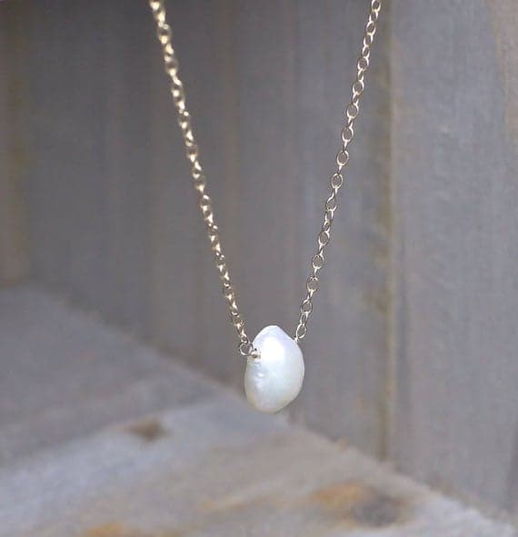 925 sterling silver Dainty Slave Loose 10-12mm White Pearl stacking Necklace Nugget, Faceted 17 Inch for mens, womens, gf, bf and adults.