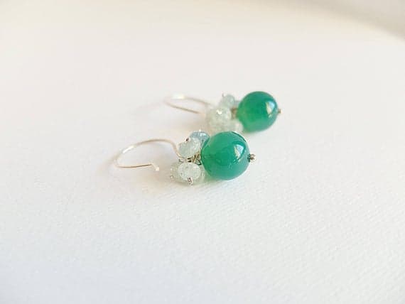 AAA++ Rare Quality Dangle,green Onyx Ball Earrings earrings, Silver Platedplated earwire earrings,green Onyx dropgs,drop ball gemstones dangle green Onyx cluster 3-4 mm Code- TJH221