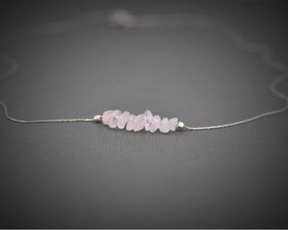 925 sterling Silver memorial gift 4x6mm stacking Pink Rose Quartz  Necklace Chips, Smooth 16" for mens, womens, gf, bf & Adult.