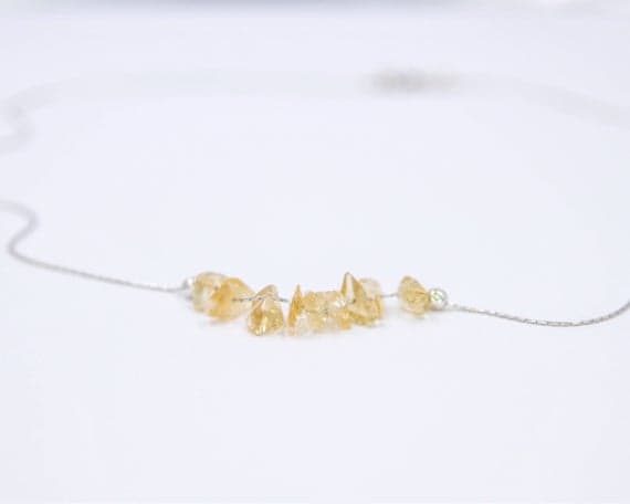 925 sterling Silver Positive Energy 4x6mm stacking Yellow Raw Citrine Necklace Chips, Faceted 16" for mens, womens, gf, bf & Adult.