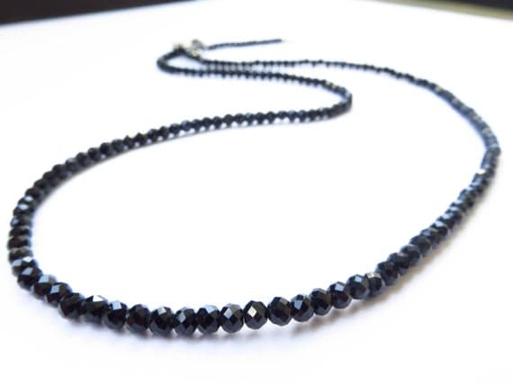 925 sterling Silver Unique Wedding Gift 3.5mm stacking Black Black tourmaline Necklace Round, Faceted 17" for mens, womens.