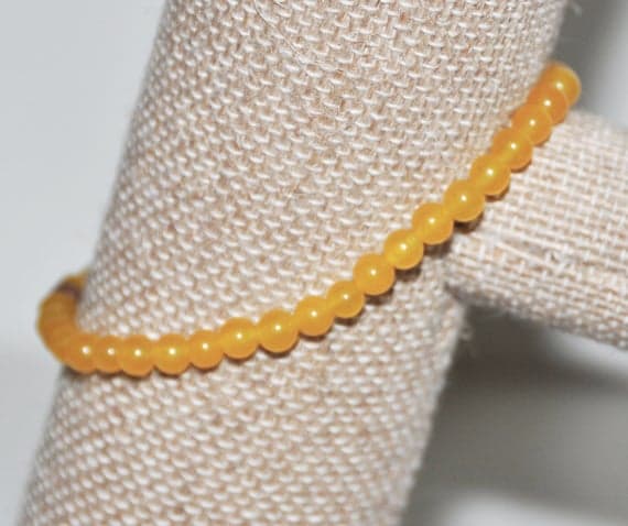 Rose Gold Dainty Slave Loose 4mm Yellow Topaz Stretchable Bracelet Round, Smooth 18cm for mens, womens, gf, bf and adults.