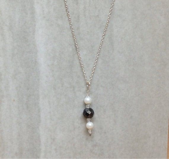 Black Diamond Pearl & Quartz Gemstone bar 925 Sterling silver Necklace 2mm -6mm  Code- WAR6630