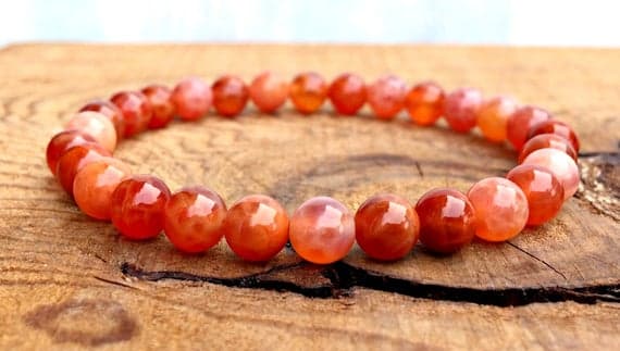 good luck gift 6mm Stretchable Orange Fire Agate Bracelet Round, Smooth 7" for mens, womens, gf, bf & Adult.