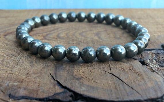 Blush Jewelry 6mm Stretchable Silver Pyrite Bracelet Round, Smooth 7" for mens, womens, gf, bf & Adult.