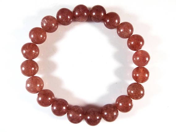 Jewelry Energy 10mm Stretchable Pink Strawberry Quartz Bracelet Round, Smooth 7.5" for mens, womens, gf, bf & Adult.
