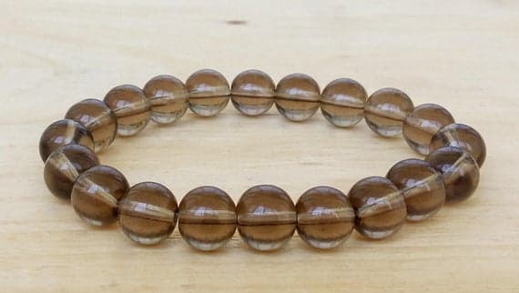 Personalized Gift 10mm Brown Smoky Quartz Stretchable Bracelet Round, Smooth 18cm for mens, womens, gf, bf and adults.