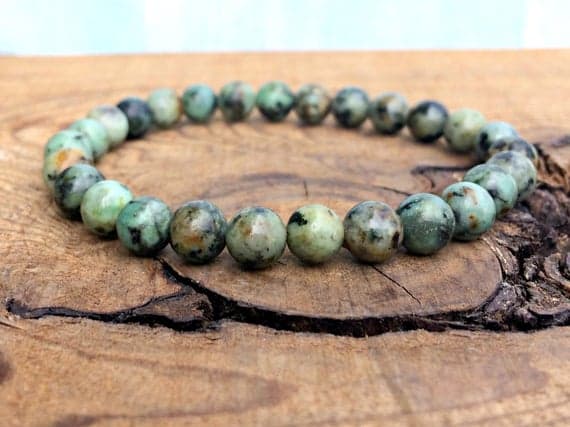 Bridesmaid Jewelry 6mm Stretchable Green African Turquoise Bracelet Round, Smooth 7" for mens, womens, gf, bf & Adult.