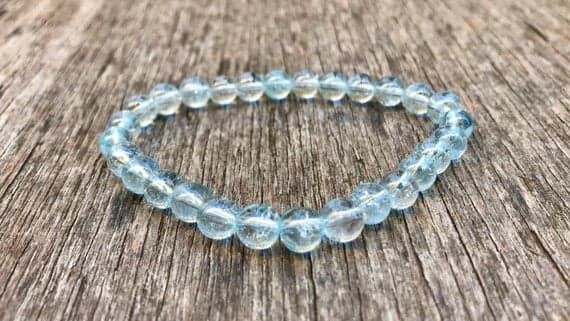 chakras simple 6mm Stretchable Blue Clear Swiss Blue Topaz Bracelet Round, Smooth 7" for mens, womens, gf, bf & Adult.