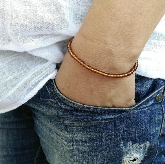 Dainty Slave Loose 3-4mm Orange CARNELIAN Stretchable Bracelet Round, Smooth 18cm for mens, womens, gf, bf and adults.