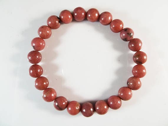 Anxiety Relief Calming 8mm Stretchable Orange Rhodonite Bracelet Round, Smooth 7" for mens, womens, gf, bf & Adult.