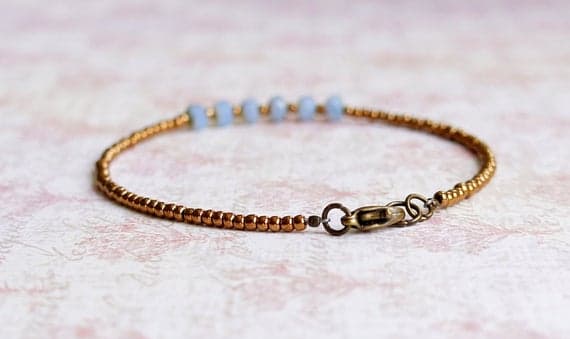 Bronze And Periwinkle Blue Bracelet, Seed Bead Bracelet, Stacking Bracelet, Czech Glass Beads Bracelet, Beaded Bracelet, Simple Bracelet 2-4mm Code- WAR9126