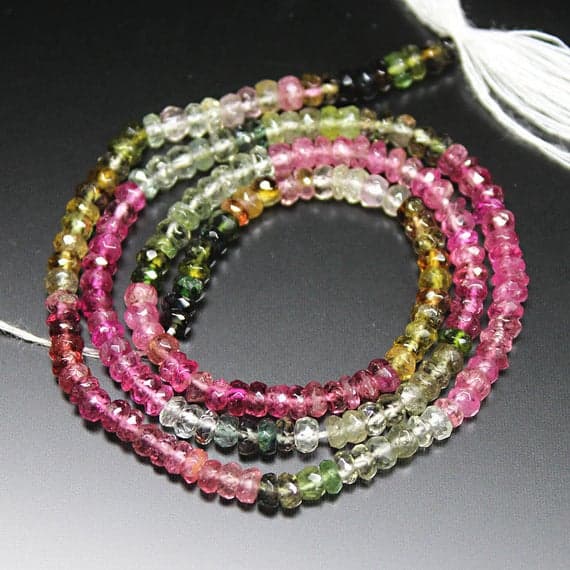 multi color tourmaline rondelle faceted 14'' long strand gemstone beads, jewelry supplies for jewelry making, bulk beads, for meditation jewellery for Reiki Healing  gemstone 3mm