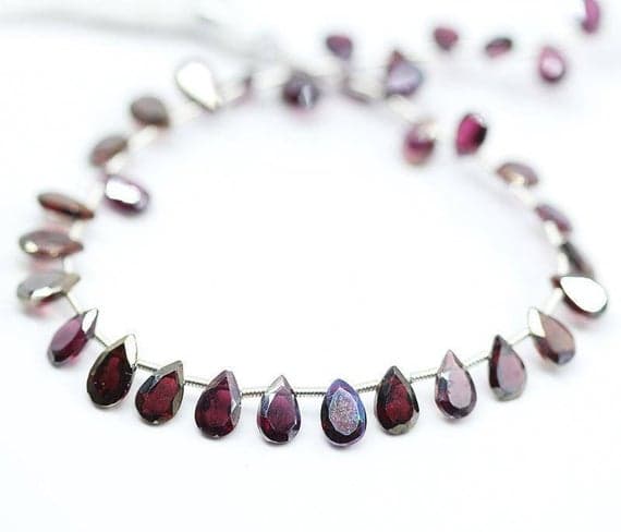 titanium coated red almandine garnet pear drop faceted 8'' long strand gemstone beads, jewelry supplies for jewelry making,  for meditation jewellery for Reiki Healing  6mm to 7mm