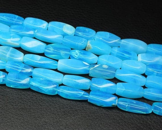 peru blue opal tiny tube smooth 14'' long strand gemstone beads, jewelry supplies for jewelry making, bulk beads, for meditation jewellery for Reiki Healing  gemstone 18mm to 20mm