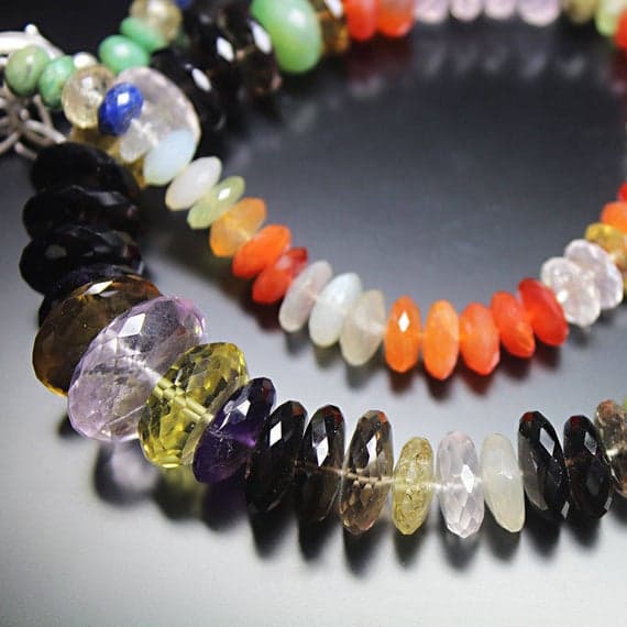 carnelian smocky lemon rose white quartz rondelle faceted 19'' long strand gemstone beads, jewelry supplies for jewelry making,  for meditation jewellery for Reiki Healing  gemstone 6mm to 8mm