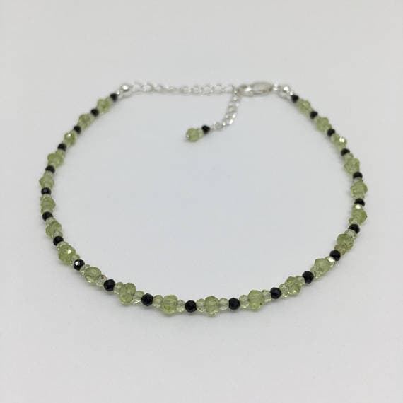 925 sterling Silver top quality 2-3mm stacking Black & Green Peridot & Spinel Bracelet Rondelle, Faceted 7" for mens, womens, gf, bf & Adult.