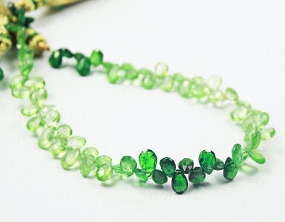 green garnet pear drop faceted 8'' long strand gemstone beads, jewelry supplies for jewelry making, bulk beads, for meditation jewellery for Reiki Healing  gemstone 6mm to 7mm