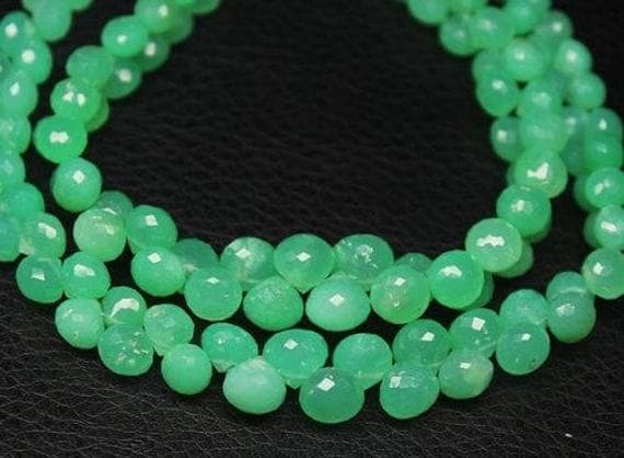 chrysoprase onion drop faceted 9'' long strand gemstone beads, jewelry supplies for jewelry making, bulk beads, for meditation jewellery for Reiki Healing  gemstone 5mm to 8mm
