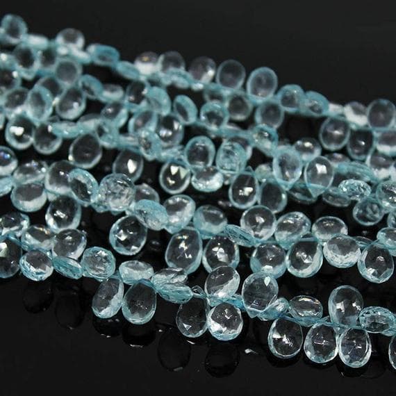 blue aquamarine pear drop faceted 8'' long strand gemstone beads, jewelry supplies for jewelry making, bulk beads, for meditation jewellery for Reiki Healing  gemstone 8mm to 9mm