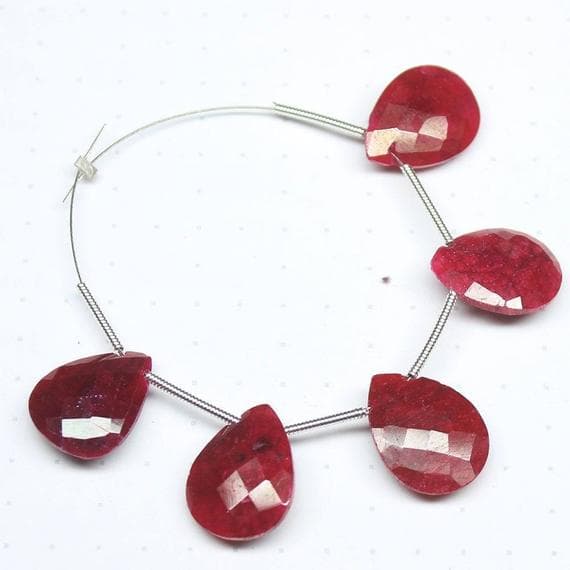 african ruby pear drop faceted 5 pieces strand gemstone beads, jewelry supplies for jewelry making, bulk beads, for meditation jewellery for Reiki Healing  gemstone 12mm to 16mm