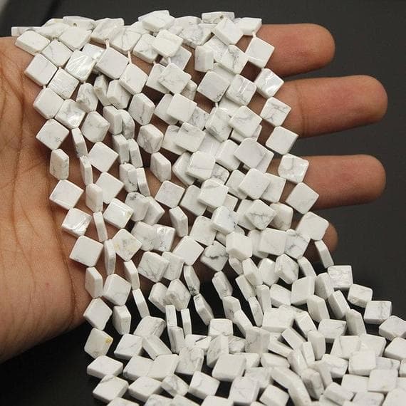 white howlite square kite smooth 13'' long strand gemstone beads, jewelry supplies for jewelry making, bulk beads, for meditation jewellery for Reiki Healing  gemstone 10mm