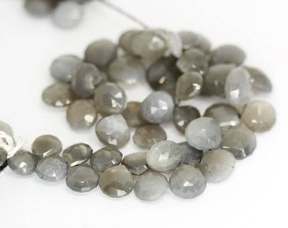grey moonstone heart drop faceted 10'' long strand gemstone beads, jewelry supplies for jewelry making, bulk beads, for meditation jewellery for Reiki Healing  gemstone 9mm to 13mm