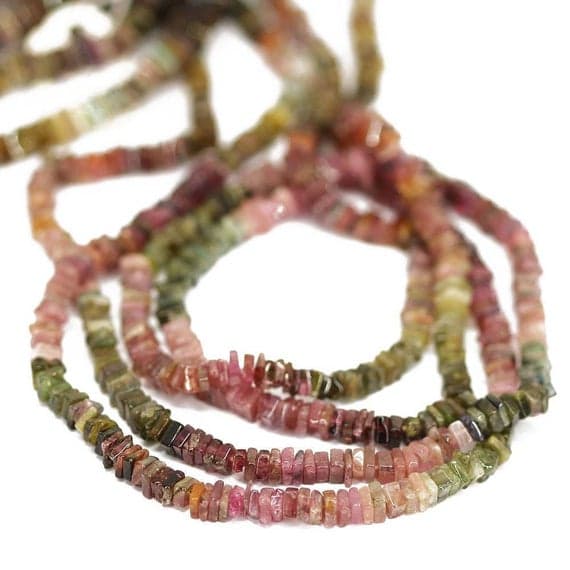 watermelon tourmaline heishi cube smooth 15'' long strand gemstone beads, jewelry supplies for jewelry making, bulk beads, for meditation jewellery for Reiki Healing  gemstone 4mm