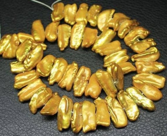 golden keshi pearl tumbled freeform smooth 14'' long strand gemstone beads, jewelry supplies for jewelry making, bulk beads, for meditation jewellery for Reiki Healing  gemstone 18mm to 22mm