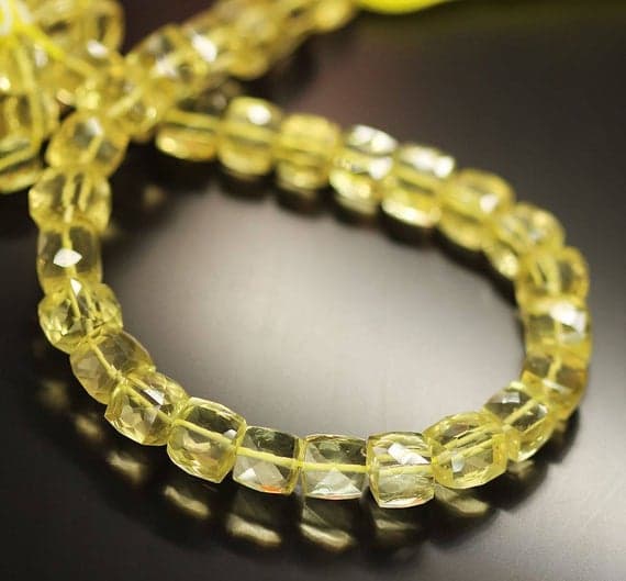 lemon quartz square box faceted 10'' long strand gemstone beads, jewelry supplies for jewelry making, bulk beads, for meditation jewellery for Reiki Healing  gemstone 7mm to 8mm