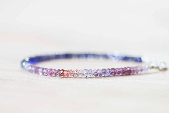 925 sterling silver Anniversary Gift 3.5-4mm Multi Colour Iolite & Multi Spinel  stacking Bracelet Rondelle , Faceted 18cm for mens, womens, gf, bf and adults.