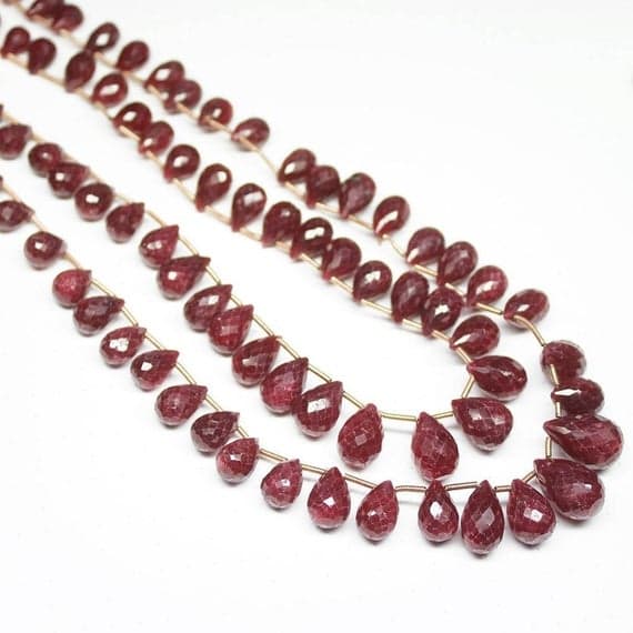red ruby tear drop faceted 10'' long strand gemstone beads, jewelry supplies for jewelry making, bulk beads, for meditation jewellery for Reiki Healing  gemstone 8mm to 15mm