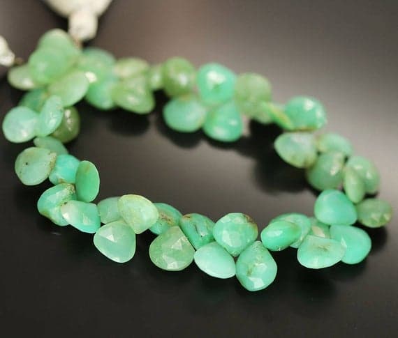 chrysoprase heart drop faceted 8'' long strand gemstone beads, jewelry supplies for jewelry making, bulk beads, for meditation jewellery for Reiki Healing  gemstone 9mm to 10mm