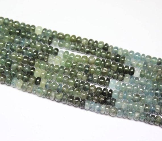 shaded moss aquamarine rondelle smooth 7'' long strand gemstone beads, jewelry supplies for jewelry making, bulk beads, for meditation jewellery for Reiki Healing  gemstone 6mm