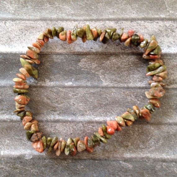 Unakite rough gemstone (certified) crystal healing plain stretch bracelet  Code- WAR6649