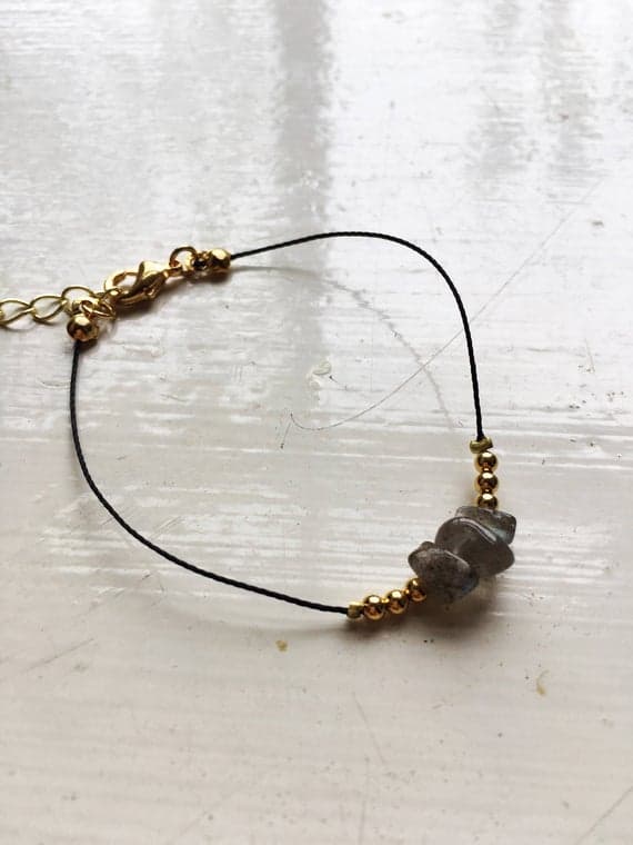 LABRADORITE gemstone chip bracelet. labradorite friendship bracelet - labradorite gemstone shimmer tumble chip bar bracelet - dainty minimal  Code- WAR9072