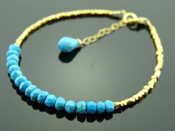 Turquoise 14K Gold Filled Vermeil Hill Tribe Bracelet 3mm Code- WAR6574