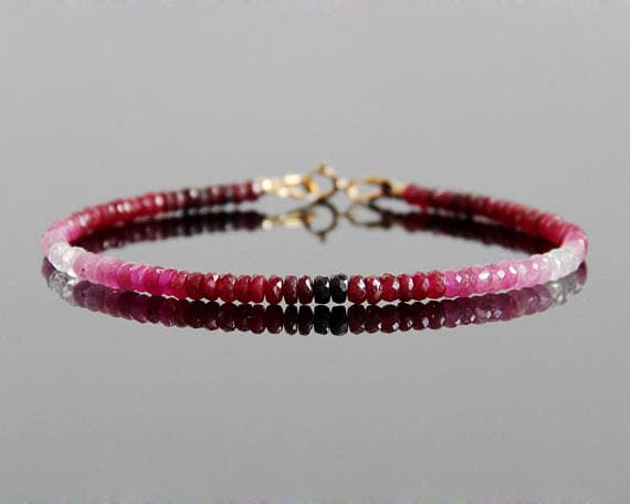 Ombre Ruby Bracelet - Ruby Bracelet, Ruby Beaded Bracelet, Natural Ruby Jewelry, July Birthstone 3 - 3.5 mm Code- WAR6063