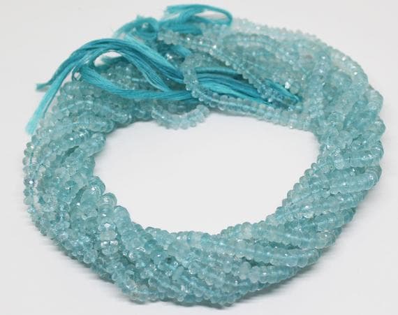 natural aquamarine rondelle smooth 19'strand gemstone beads, jewelry supplies for jewelry making, bulk beads, for meditation jewellery for Reiki Healing  gemstone 7mm