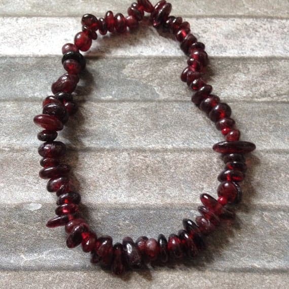 Deep Red Garnet raw Smooth gemstone (certified) crystal healing plain stretch bracelet  Code- WAR6637