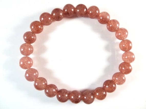 Rock Gift 8mm Stretchable Pink Strawberry Quartz Bracelet Round, Smooth 7" for mens, womens, gf, bf & Adult.