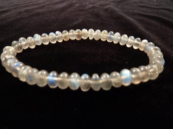 Anniversary Gift 5x3mm Stretchable Gray Labradorite Bracelet Rondelle, Smooth 7" for mens, womens, gf, bf & Adult.