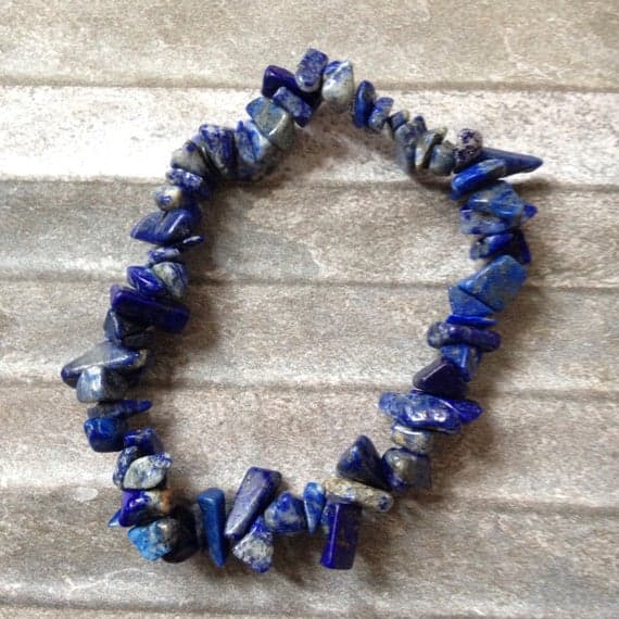 Lapis Lazuli rough semi precious gemstone crystal healing plain stretch bracelet Code- WAR6648