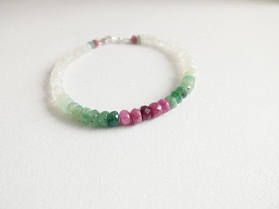AAA++ Rare Quality Multigem ombre bracelet !Ombre moonstone Gemstone Bracelet Faceted Multi-Gemstone Rainbow Ruby, Emerald, moonstone, ombre stacking 4 mm Code- TJH63