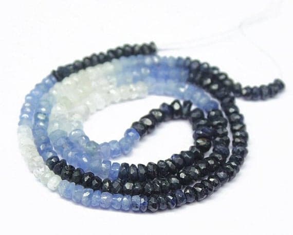 shaded blue sapphire rondelle faceted 16'' long strand gemstone beads, jewelry supplies for jewelry making, bulk beads, for meditation jewellery for Reiki Healing  gemstone 3mm to 4mm
