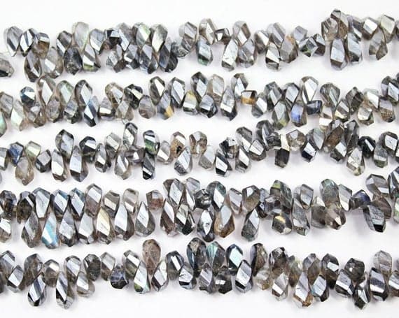 silver coated blue labradorite twisted tear drop faceted 10'' long strand gemstone beads, jewelry supplies for jewelry making,  for meditation jewellery for Reiki Healing  gemstone 10mm to 14mm