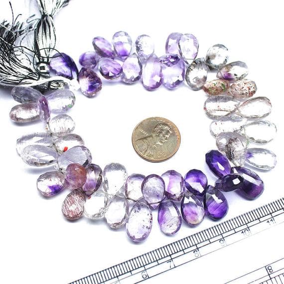1 strand rutile amethyst quartz pear drop faceted 9'' long strand gemstone beads, jewelry supplies for jewelry making,  for meditation jewellery for Reiki Healing  gemstone 12mm to 16mm