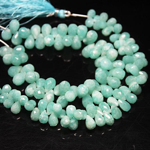 1 strand amazonite tear drop faceted 7'' long strand gemstone beads, jewelry supplies for jewelry making, bulk beads, for meditation jewellery for Reiki Healing  gemstone size 8mm to 10mm