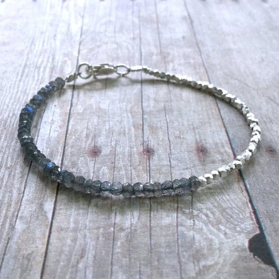 925 sterling silver Galaxy Jewelry 4mm Brown Labradorite stacking Bracelet Rondelle, Faceted 18cm for mens, womens, gf, bf and adults.