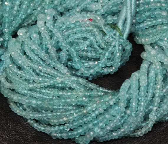 1 strand aqua green apatite rondelle faceted 14'' long strand gemstone beads, jewelry supplies for jewelry making, bulk beads, for meditation jewellery for Reiki Healing  gemstone 3mm